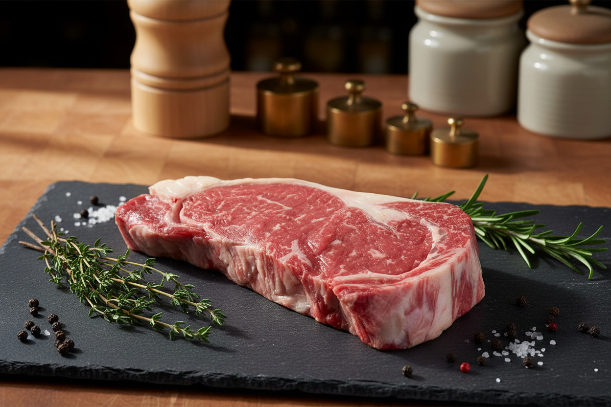 Dry Aged Sirloin Steak in elegant setting